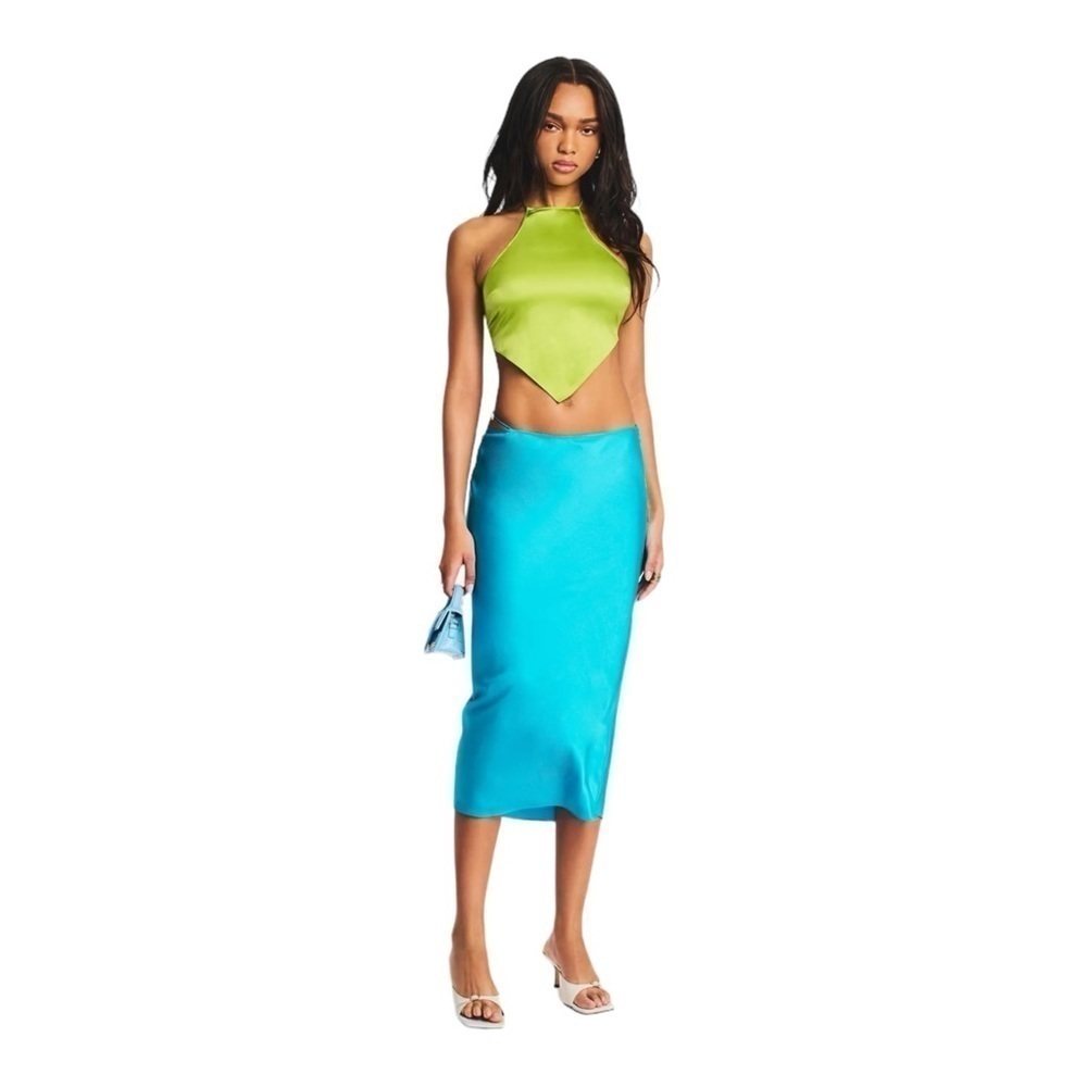 SER.OY.A Penina Silk Midi Skirt in Turquoise NWT